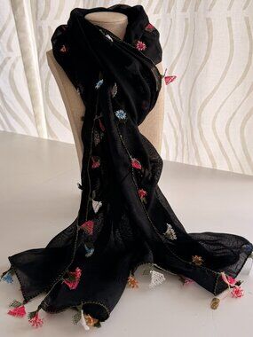 Traditional Turkish Oya Lace Edged Scarf Long Rectangular 100% Lawn Cotton